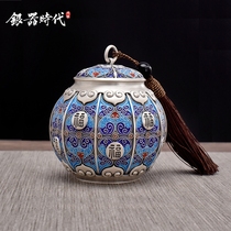 Silver Age Tea pot sealed jar sterling silver 999 cloisonné home gift boutique preservation sterilization storage tea jar