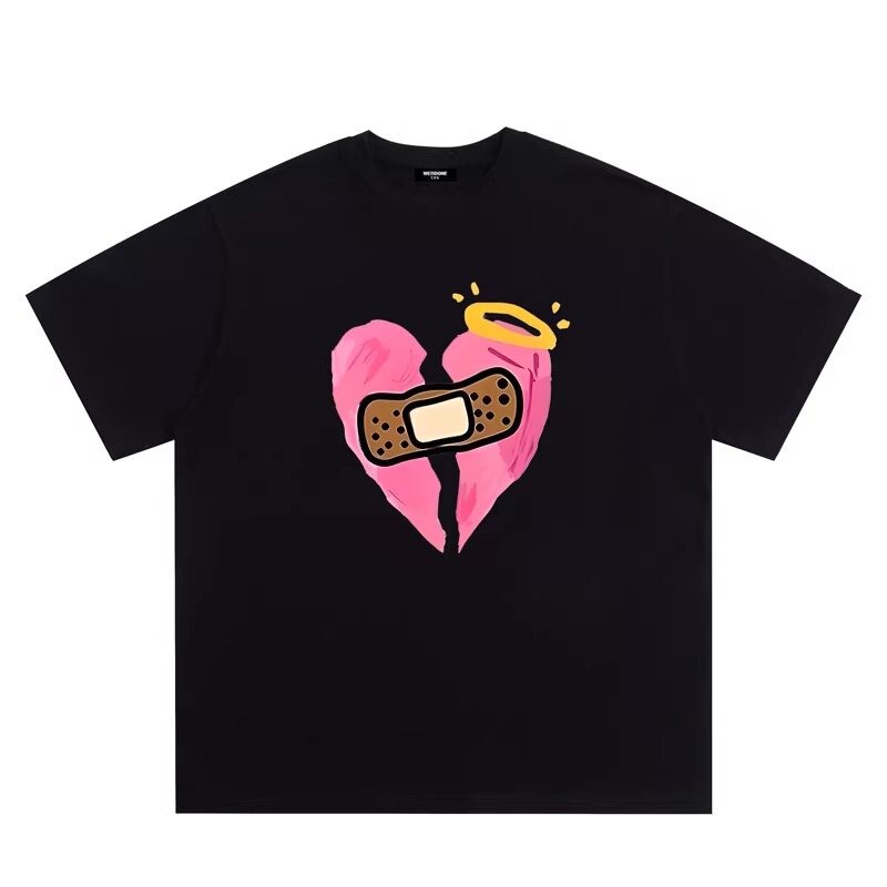 Welldone Track*26Ss American Trendy Brand Heart Print Heavy Loose Cotton Short-Sleeve T-Shirt for Men and Women