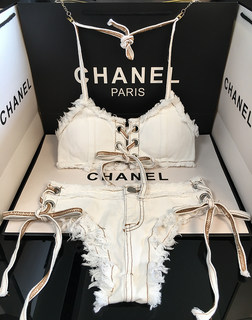 Idol New Store, Sexy and Alluring, Thai Trendy Brand, Retro Frayed Edge Hot Pants, Denim Bikini, Two-Piece Swimsuit for Women