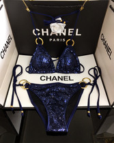 Idol new store Dark blue sequin bikini swimsuit Hot spring vacation swimsuit European and American sexy swimsuit