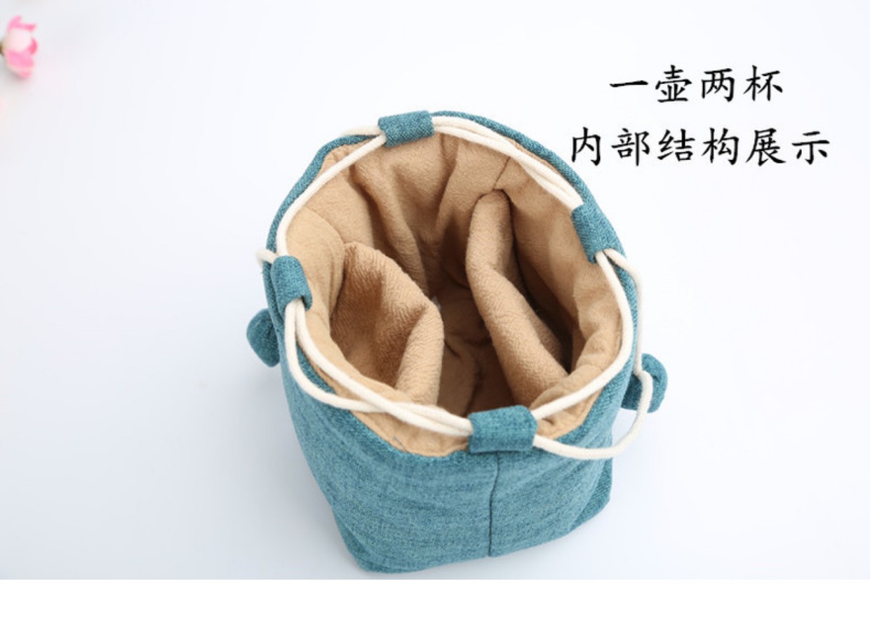 Sáng tạo vẽ tay bộ trà vải một nồi hai cốc bốn tách ấm trà tách trà túi bông dày và vải lanh du lịch lưu trữ túi xách tay - Trà sứ am tra