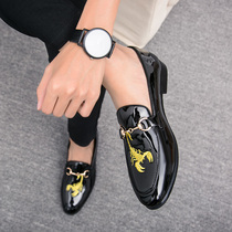 Inglées small leather shoes mens pointy bright face fall casual Korean version trendy 100 hitch men sloth shoes net red mens shoes