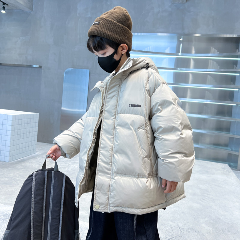 公式正規品 男の子用冬用ダウンジャケット、洗濯不要、2025年新スタイル、子供用フード付きダウンジャケット、厚手で防寒性あり