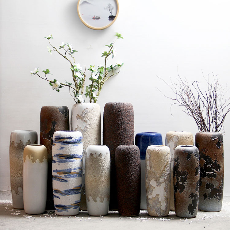 Crude earthen floor vase living room large dry flower arrangement Nordic hotel retro dry flower vase decoration creative simplicity