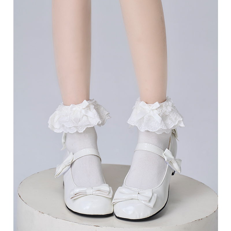 Lolita Sweet White Lace Socks for Women, Lolita Short Lace Socks with Bow, Versatile Jk Slouch Socks for Women