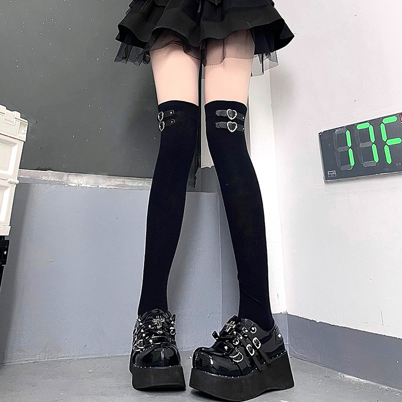Heart-Shaped Leather Buckle Stacked Long Socks, Spicy and Sweet Cool Style for Spring and Summer, Jk Black Pressure Slimming Student High Tube Over-The-Knee Socks, Cotton for Autumn Heart-Shaped Leather Buckle Stacked Long Socks, Spicy and Sweet Cool Style for Spring and Summer, Jk Black Pressure Slimming Student High Tube Over-The-Knee Socks, Cotton for Autumn
