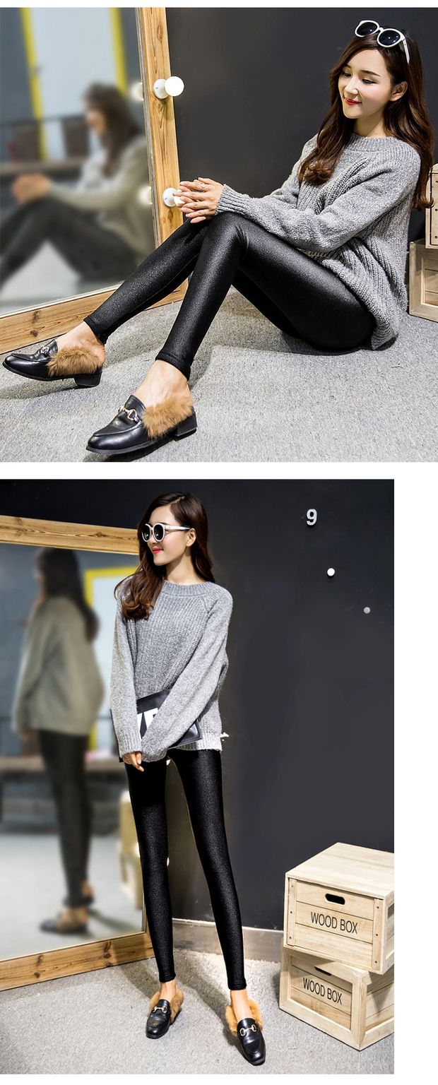 Đặc biệt hàng ngày mùa thu đông siêu mềm nhung sáng bóng cộng với quần legging nhung dày mặc quần cạp cao cạp cao ấm áp quần jean đen nữ