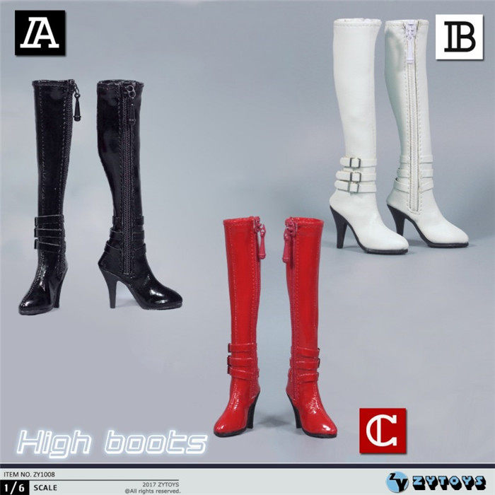 ZYTOYS 1 6 ratio high tube zipper women's leather boots three ZY1008 female soldier dolls in stock