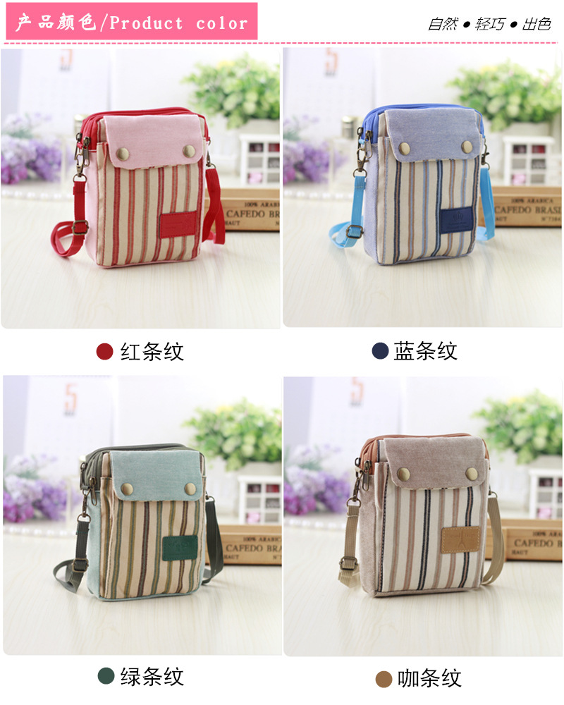 Túi vải sọc điện thoại di động 6 inch nữ túi Messenger 2018 hè mới phiên bản tiếng Hàn của túi xách điện thoại túi vải túi nhỏ túi coach nữ