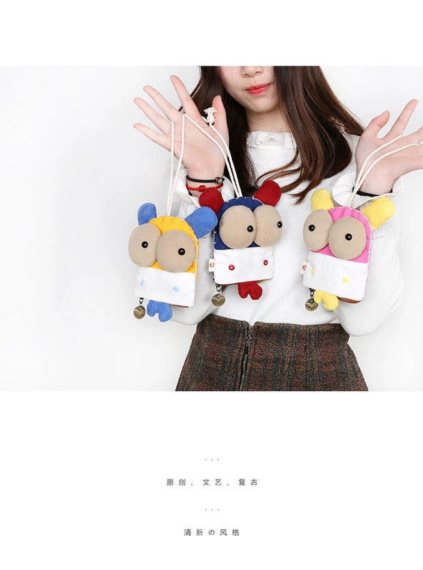 Ba màu vá văn học khỉ kéo chìa khóa túi nữ Hàn Quốc dễ thương mini xu túi vải trang trí túi dễ thương