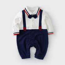 Baby conjoined clothes Spring and Autumn Thin Long Sleeve Cotton Gentleman Boy Baby Hundred Days Dress Ha Clothes Out Climbing