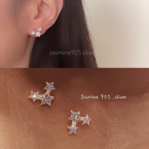 S925 All-body sterling silver Korean version of the star flash small stud earrings five-pointed star set with diamonds exquisite wild earrings