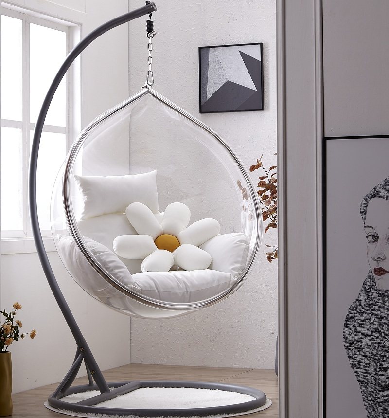 [USD 302.11] Transparent Bubble Chair Net Red Glass Room Pendant Ball