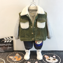 Childrens corduroy vest winter foreign baby thick vest coat boy plus velvet fashion atmosphere coat tide