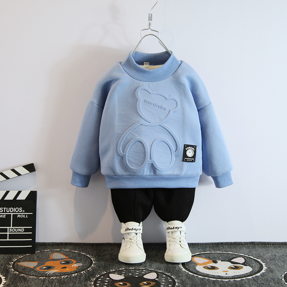 Boys' winter clothes plus fleece sweater 22 winter new baby cartoon cotton top children's thickened bear bottoming shirt tide