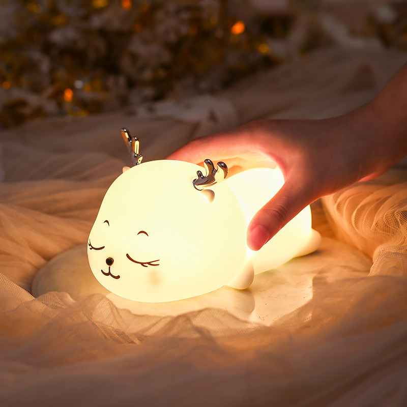 Small Deer Clapping Lights Creative Silicone Gel Rechargeable Timing Seven Colorful Little Nightlight Bedrooms Bedside Eye Guard Pao Sleep Table Lamp-Taobao