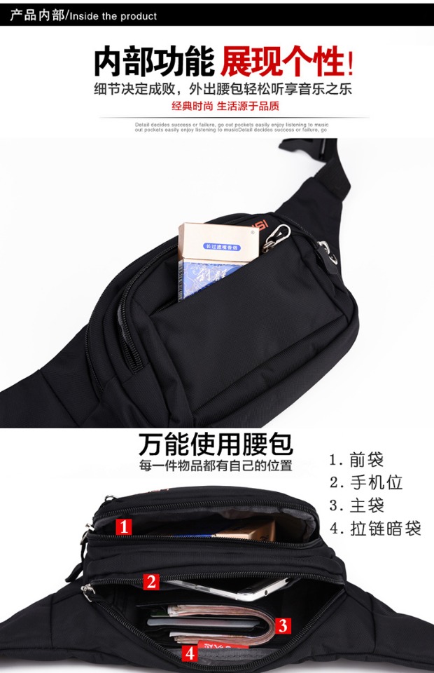 2017 mới Hàn Quốc đăng ký tiền kinh doanh túi unisex vải Oxford chống thấm thời trang đa chức năng Túi Messenger mua túi đeo hông chạy bộ	