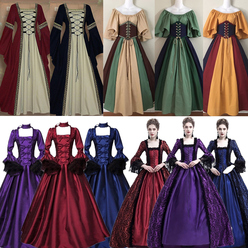 Medieval Court Costume Noblewoman Cosplay Dress Performance Evening Ball Makeup Princess Queen Empress Dress