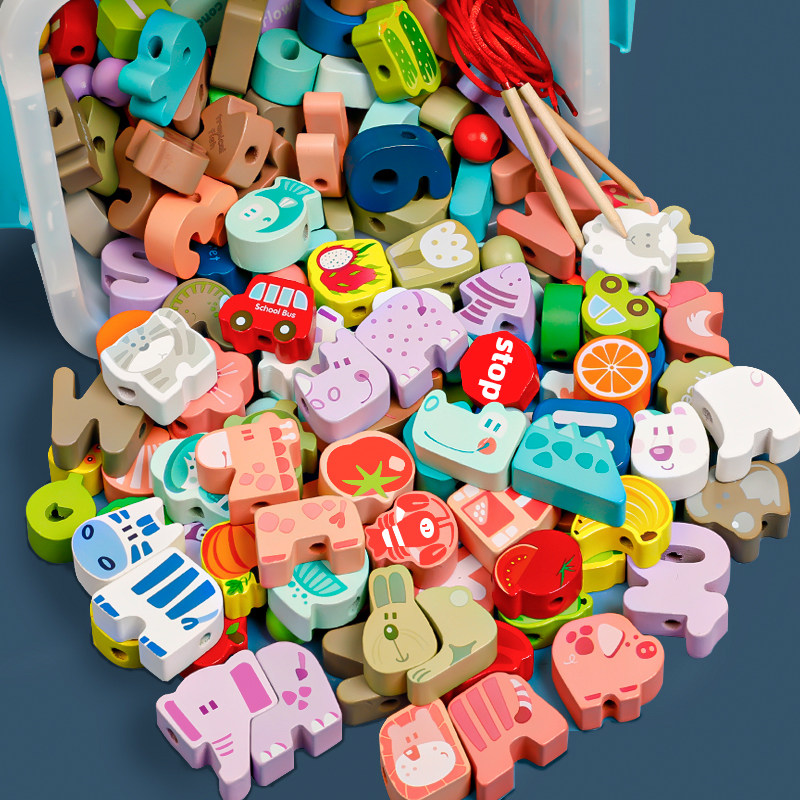 Baby children string beads to rope toys 1 1 and a half girl 2 baby 4 children 3 early teaching intellectual brain blocks