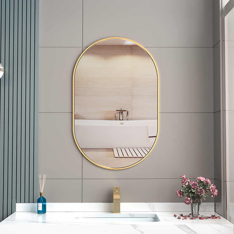 Oval Aluminum Alloy Toilet Bathroom Mirror Toilet Framed Makeup Mirror Wall Hanging Wall-Mounted Bathroom Mirror