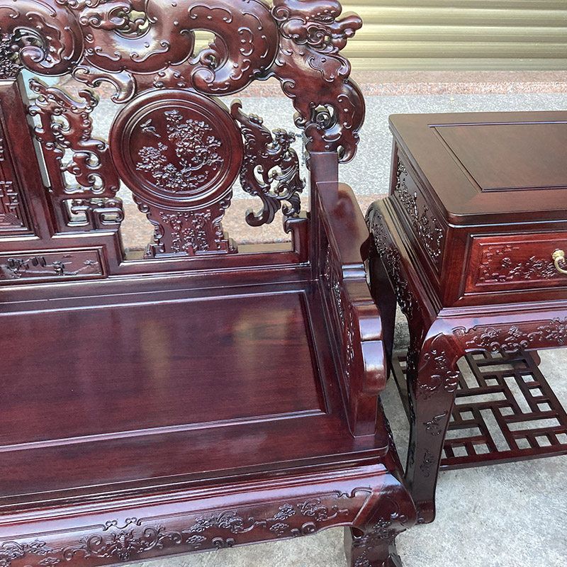 Махогани диван 高端中式国标红木雕花沙发缅甸花梨木酸枝色加厚飞天沙发茶几组合 OTHER