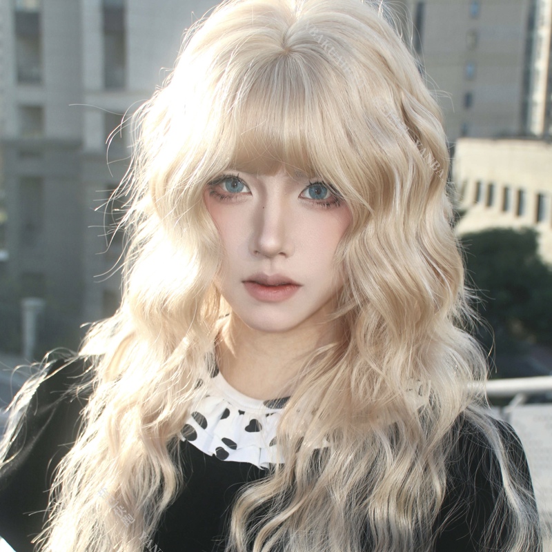 【Jenny】Saltba Kuai Kou Original Golden Doll-Style Fashionable Daily Air Bangs Long Curly Water Wave Wig