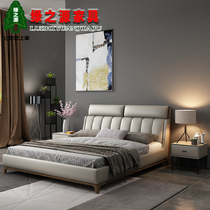 Nordic leather bed double bed wedding bed master bedroom modern simple storage soft bag bed creative 1 8 meters solid wood leather bed