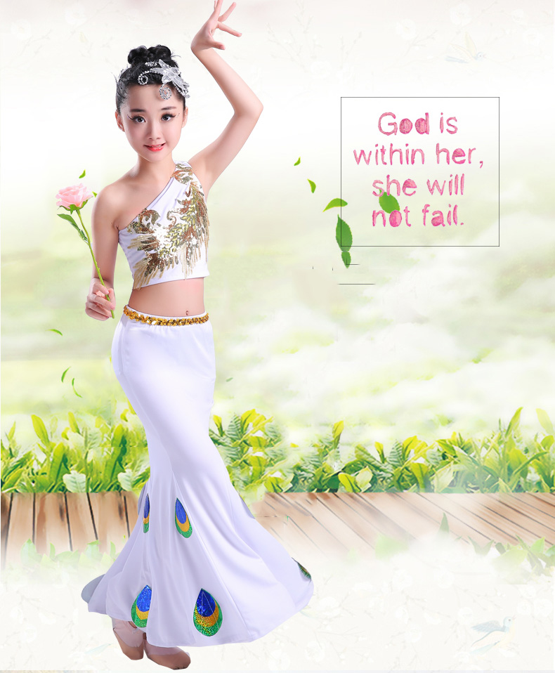 Trang phục múa cho trẻ em Dai Dance Trang phục múa cho trẻ em Cô gái Dais Váy đuôi cá Dai Dance Váy dài - Trang phục đồ bé gái