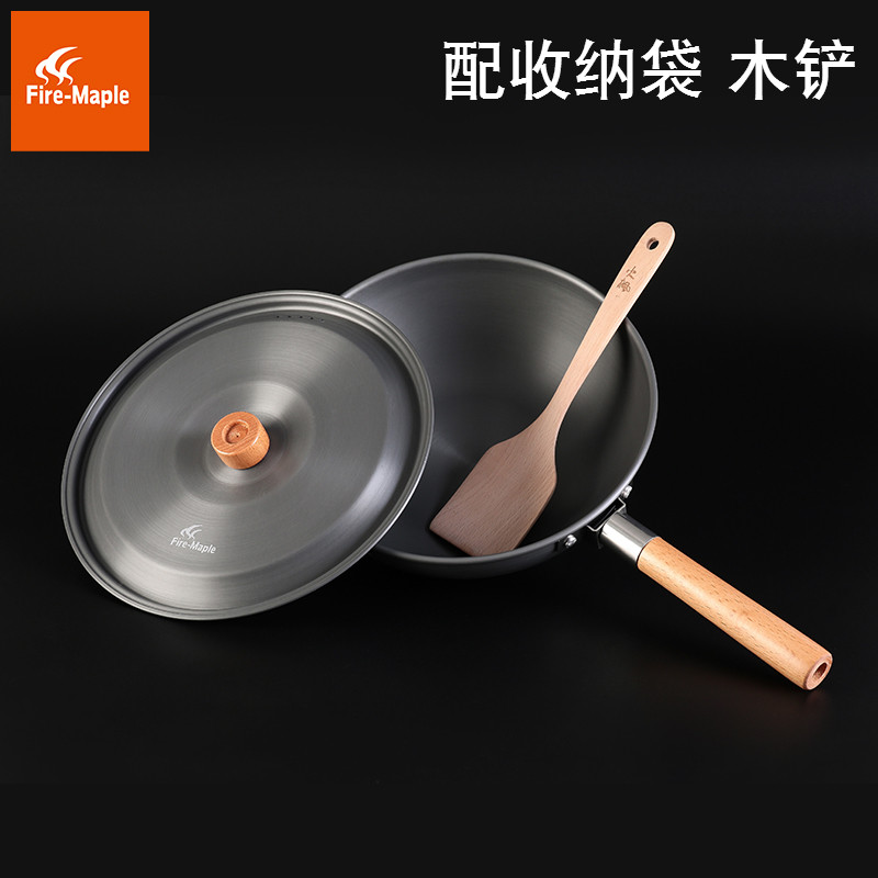 Hot Maple Mountain House Outdoor Fried Pot Camper Soup Beech Handle Chinese Fried Cooker Camping Equipment