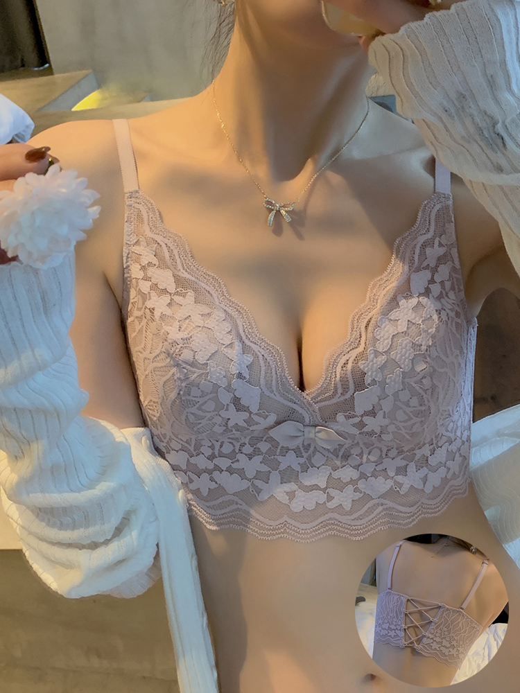 Style Underwear Woman Thin bra large chest display small ultra-thin cup vest type latex bra No steel ring on a bra