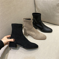 100W human grass cowhide leather Martin single boot women skinny socks shoes Women stretch boots