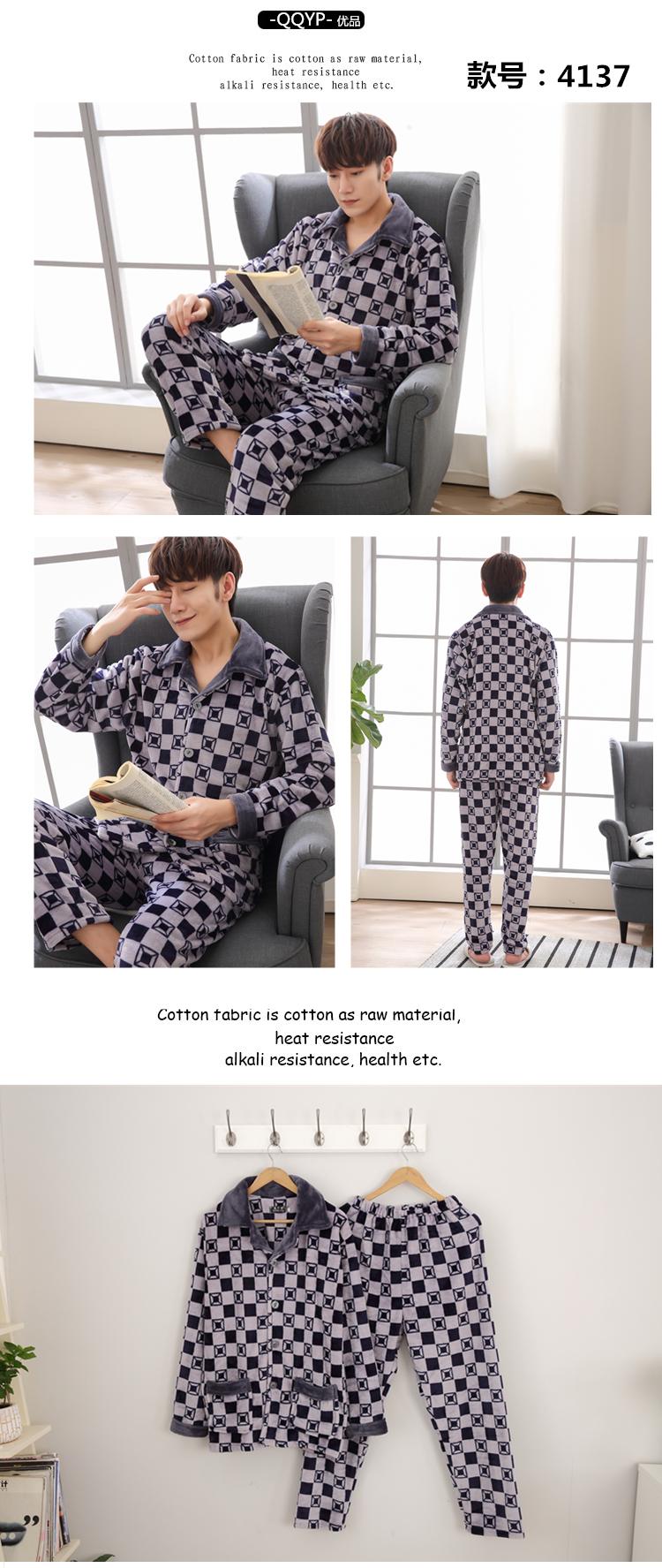 Mùa xuân và mùa thu và mùa đông trung niên đồ ngủ nam dài tay dày flannel phù hợp với dịch vụ nhà nam mùa đông san hô lông cừu XL đồ ngủ họa tiết phim hoạt hình