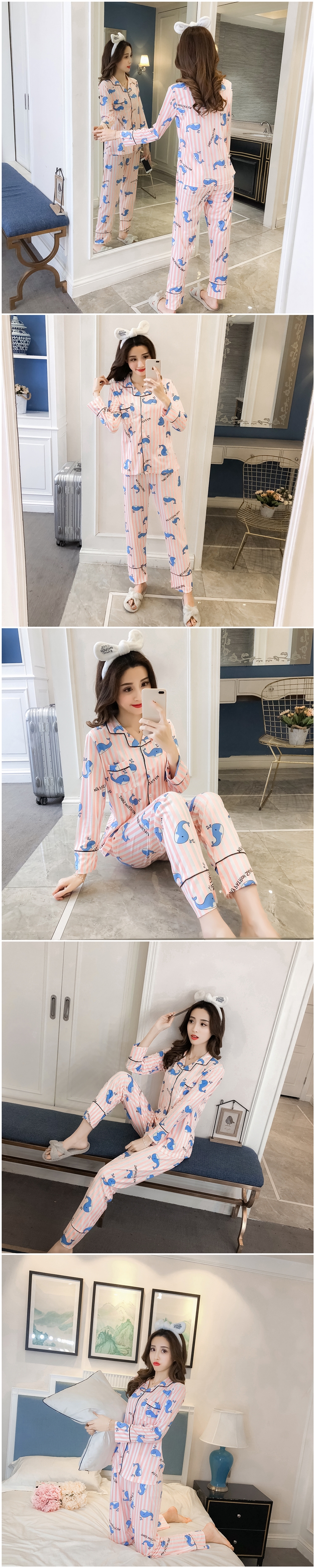 Bộ đồ ngủ len mùa xuân và mùa thu cho nữ Bộ đồ cotton dài tay phiên bản Hàn Quốc có thể mặc ngoài nhà dịch vụ quần áo cotton tháng mùa thu đồ bộ ống suông