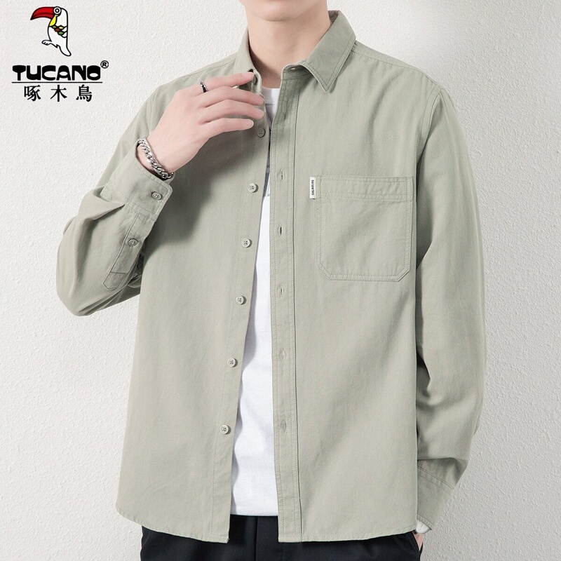 Woodpecker Pure Cotton Long-Sleeved Shirt Men's Non-Iron Top 2026 New Autumn Trendy Casual Shirt Jacket for Men Woodpecker Pure Cotton Long-Sleeved Shirt Men's Non-Iron Top 2026 New Autumn Trendy Casual Shirt Jacket for Men