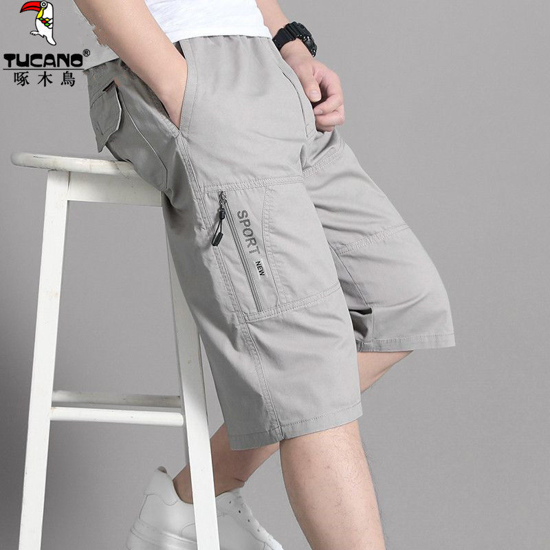 Woodpecker Brand Summer Men's Cotton Capri Pants, Loose Casual Shorts, Thin Workwear-Style Large Pants Woodpecker Brand Summer Men's Cotton Capri Pants, Loose Casual Shorts, Thin Workwear-Style Large Pants