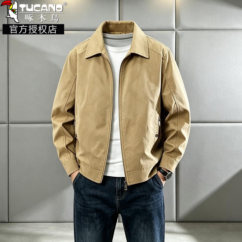 Woodpecker 2026 New Men's Pure Cotton Jacket, Washed Workwear Coat, Wear-Resistant, Scratch-Resistant, Casual Cardigan Top