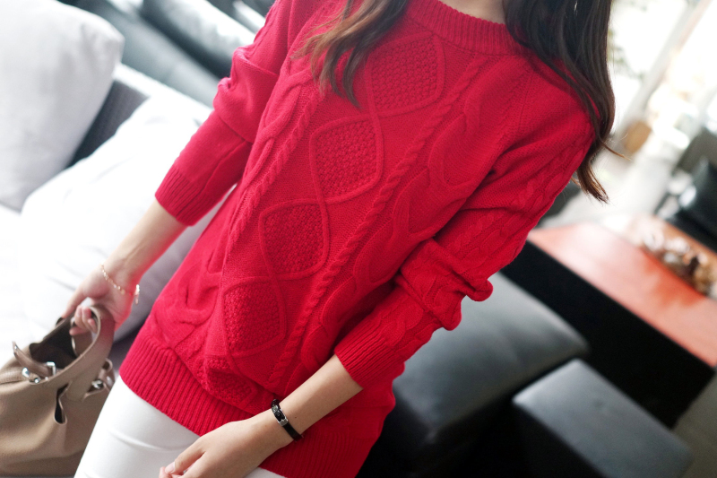 Mùa thu và mùa đông retro xoắn lỏng áo thun cổ tròn dài tay dày dày phần dài áo len của phụ nữ áo len đáy áo len nữ cổ cao