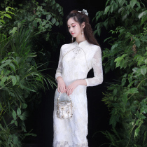 Hibiscus White Rose 2021 new improved national style cheongsam girl temperament long waist dress female autumn