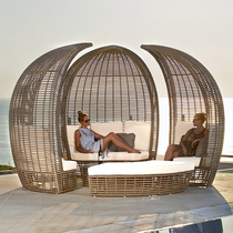 Outdoor rattan lying bed leisure bird cage round bed open air courtyard Vine sofa bed creative Villa Birds Nest furniture