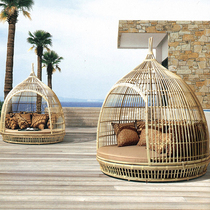 Rattan Bed Bed outdoor furniture leisure personality Creative Garden balcony lounge chair rest round bed open air Birds Nest recliner
