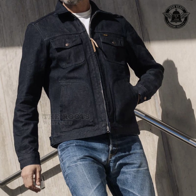Japanese-Made Iron Heart Official Agent 14oz Broken Twill Zipper Denim Work Jacket