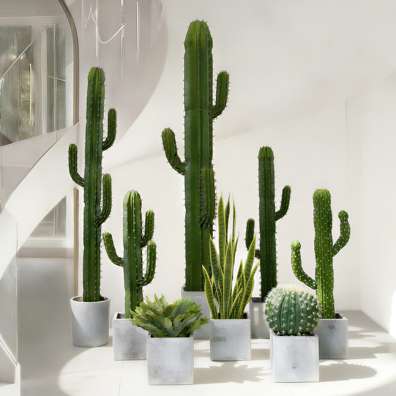 Large Artificial Cactus Landscape Arrangement, Tropical Style Potted Plant Decoration, Indoor Ornament, Home Greenery, Cactus Column
