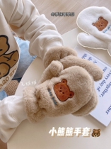 In cute gloves winter female plush thickening students cycling warm cartoon plush ride anti-cold cotton