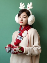 Christmas gloves winter lovely students keep warm plus thicker cotton plush anti-cold winter hanging neck cartoon Christmas