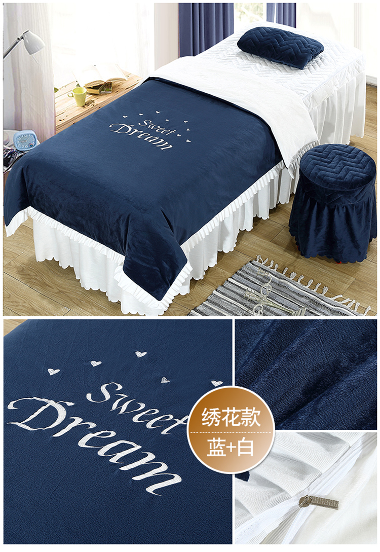 Cao cấp làm đẹp giường bao gồm bốn bộ thêu nhung pha lê Châu Âu đơn giản massage vật lý trị liệu massage dầu gội giường đặt ga giường spa giá rẻ