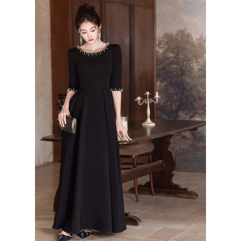 Black Evening Dress for Women 2026 New Style High-End Annual Meeting Host Ethnic Vocal Arts Exam Choir Performance Costume Black Evening Dress for Women 2026 New Style High-End Annual Meeting Host Ethnic Vocal Arts Exam Choir Performance Costume