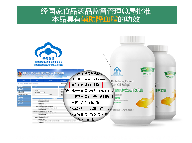 Lily Kang thương hiệu dầu cá viên nang mềm 1.0 gam máy tính bảng * 80 viên của trung niên và người già để giúp giảm mỡ máu thực phẩm sức khỏe nhân sâm