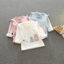 Girls half turtleneck bottoming shirt plus velvet thick autumn and winter clothing baby girl childrens warm top baby t-shirt foreign style