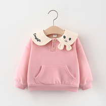 Baby girl fleece sweater autumn and winter Korean version bottoming shirt 0-1-3 years old childrens baby T-shirt top lapel Western style