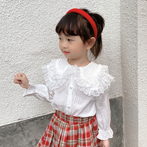 Girls white shirt thin 2021 new children long sleeve lapel shirt spring and autumn baby wear base shirt